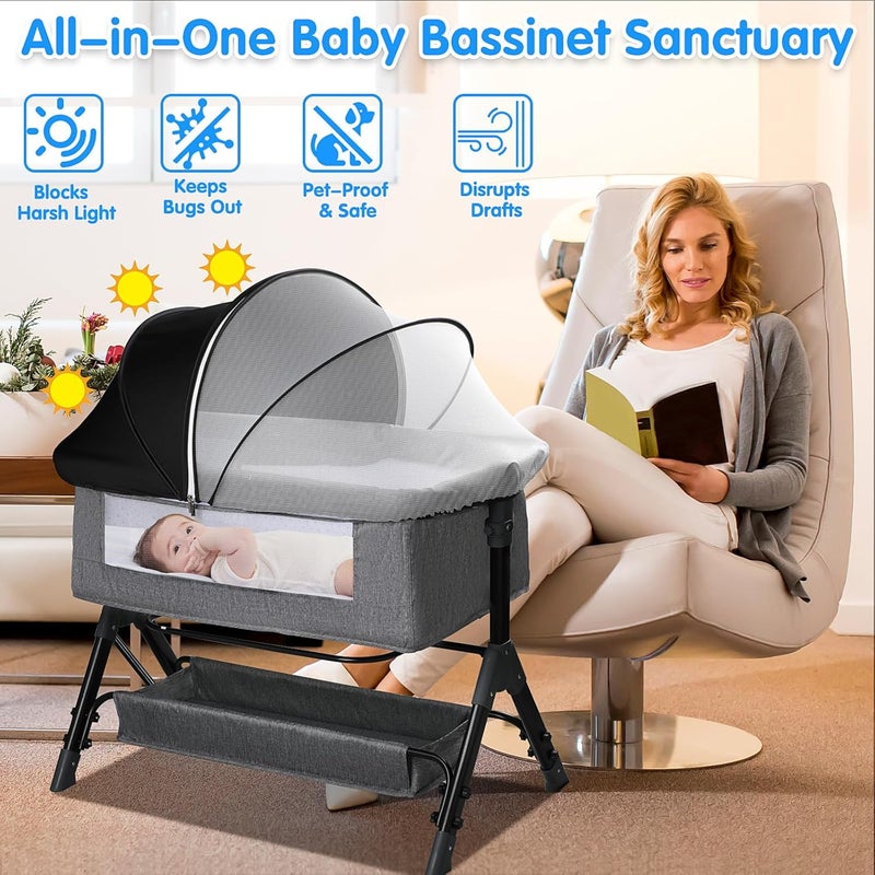 WANRU Bassinet Cover for Cats - Half-Blackout Mosquito Net for Baby Crib & Bedside Sleeper, Breathable Crib net with 2-Way Zipper, Sun-Blocking Baby Mosquito Net Cover (Black-Small) - Image 4